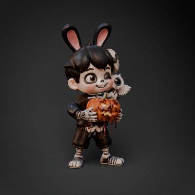 Halloween-Themed Bunny Figurine