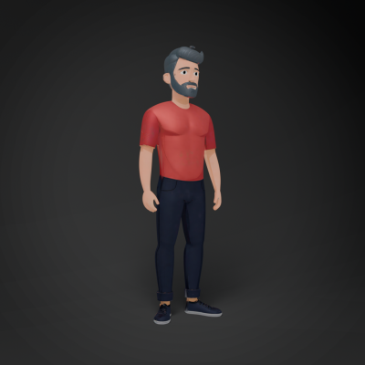 3D Character in Red Shirt and Jeans