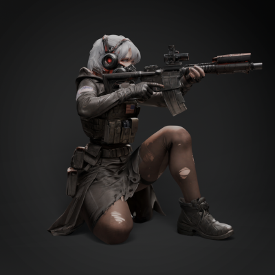 Tactical Female Soldier with Rifle