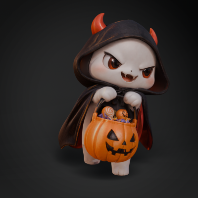 Cute Halloween Devil Character with Candy Basket